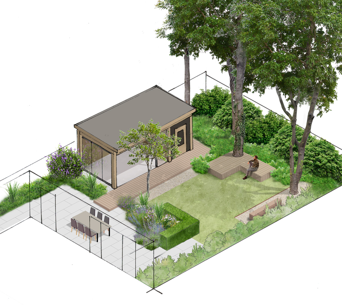 tuin met bomen