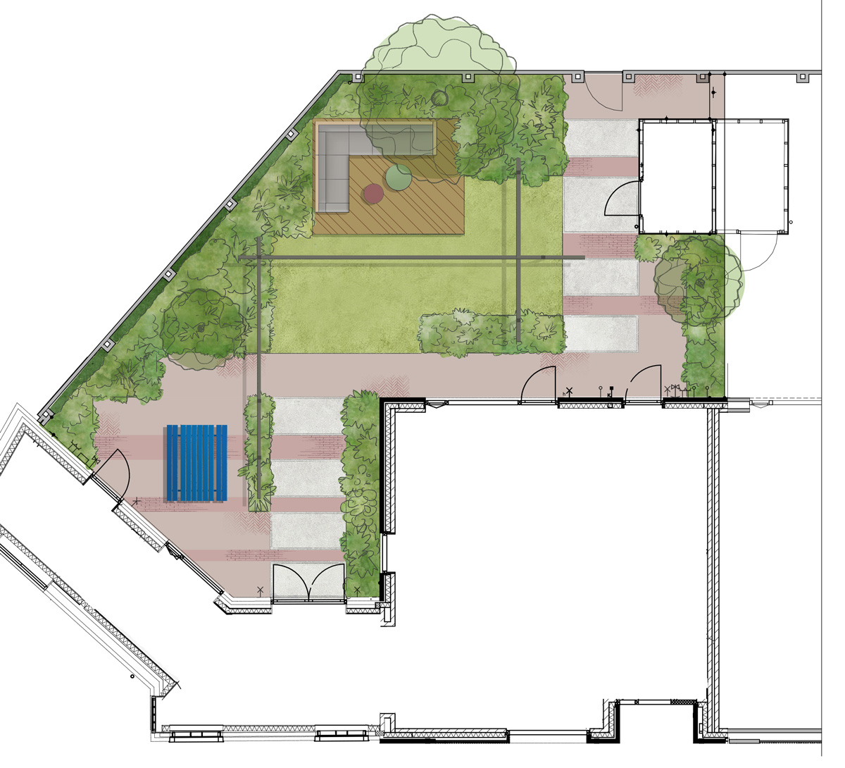 tuin-met-stalen-pergola-topview